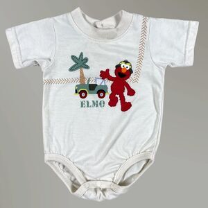 Y2K Sesame Street Elmo One Piece Short Sleeve Bodysuit Safari 2000s Size 3-6 Mo